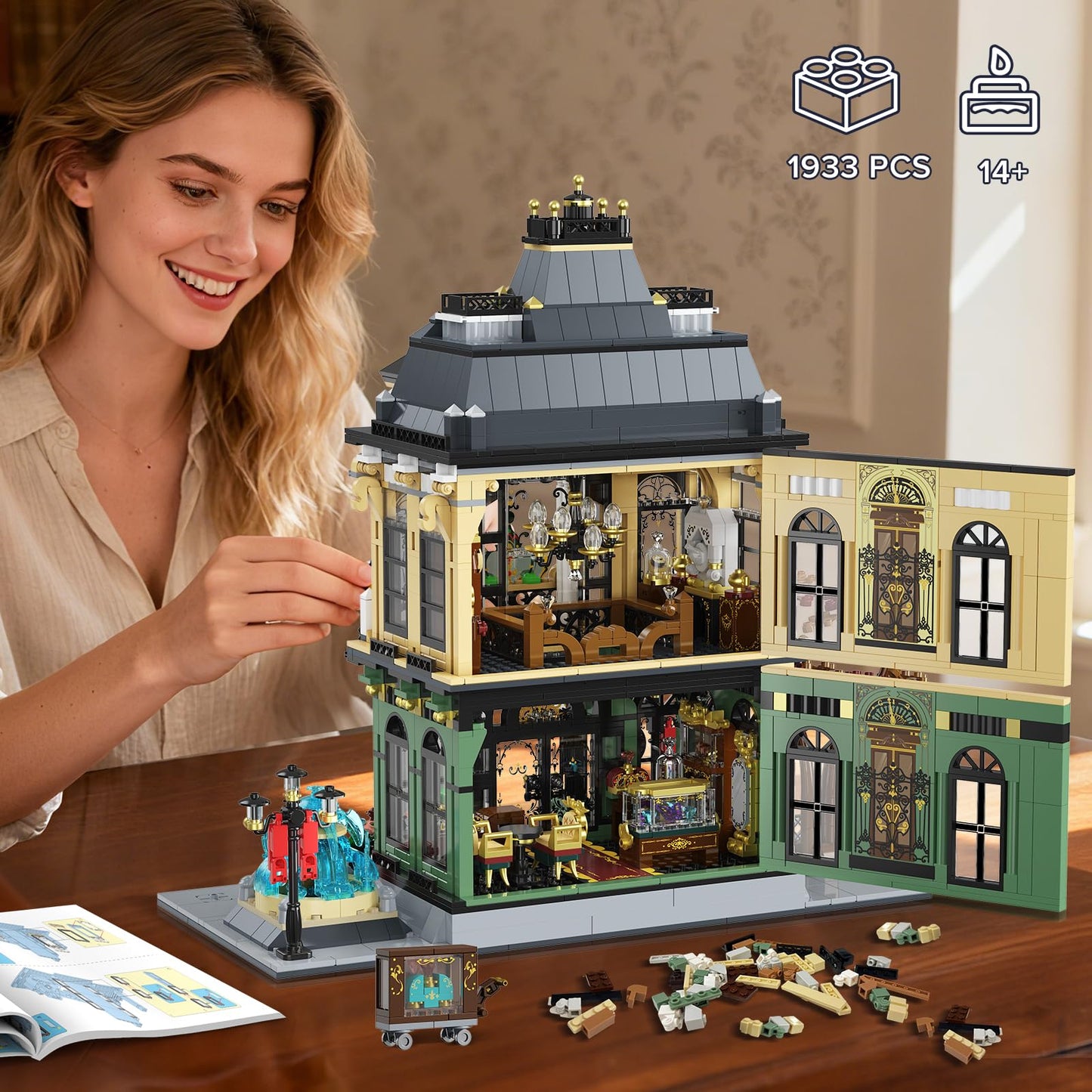 INSOON City Jewelry Store Building Set with Lights & Cart Fountain — 1,933-Piece Modular Street House