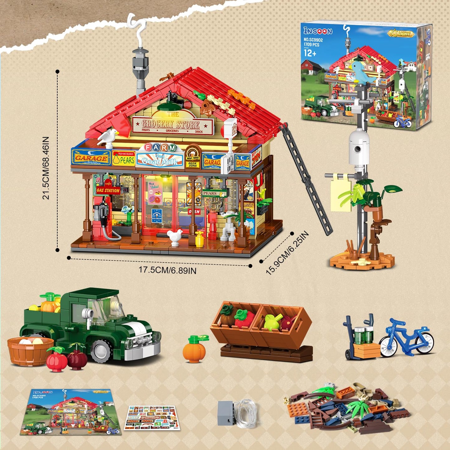 INSOON Country General Store Building Set – 1709 Pcs with LED Lighting