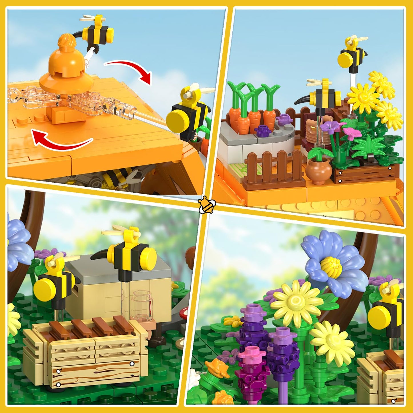 INSOON Farm Bee House Building Set with Lights – 1704-Piece Beehive Model