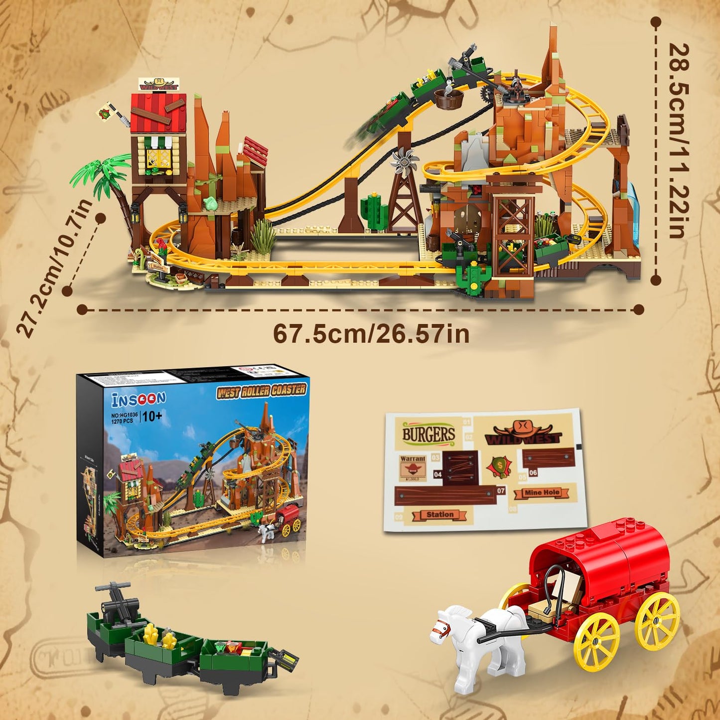 INSOON Western Roller Coaster Building Set — 1270-Piece Mine Train Kit for Adults, Teens & Kids
