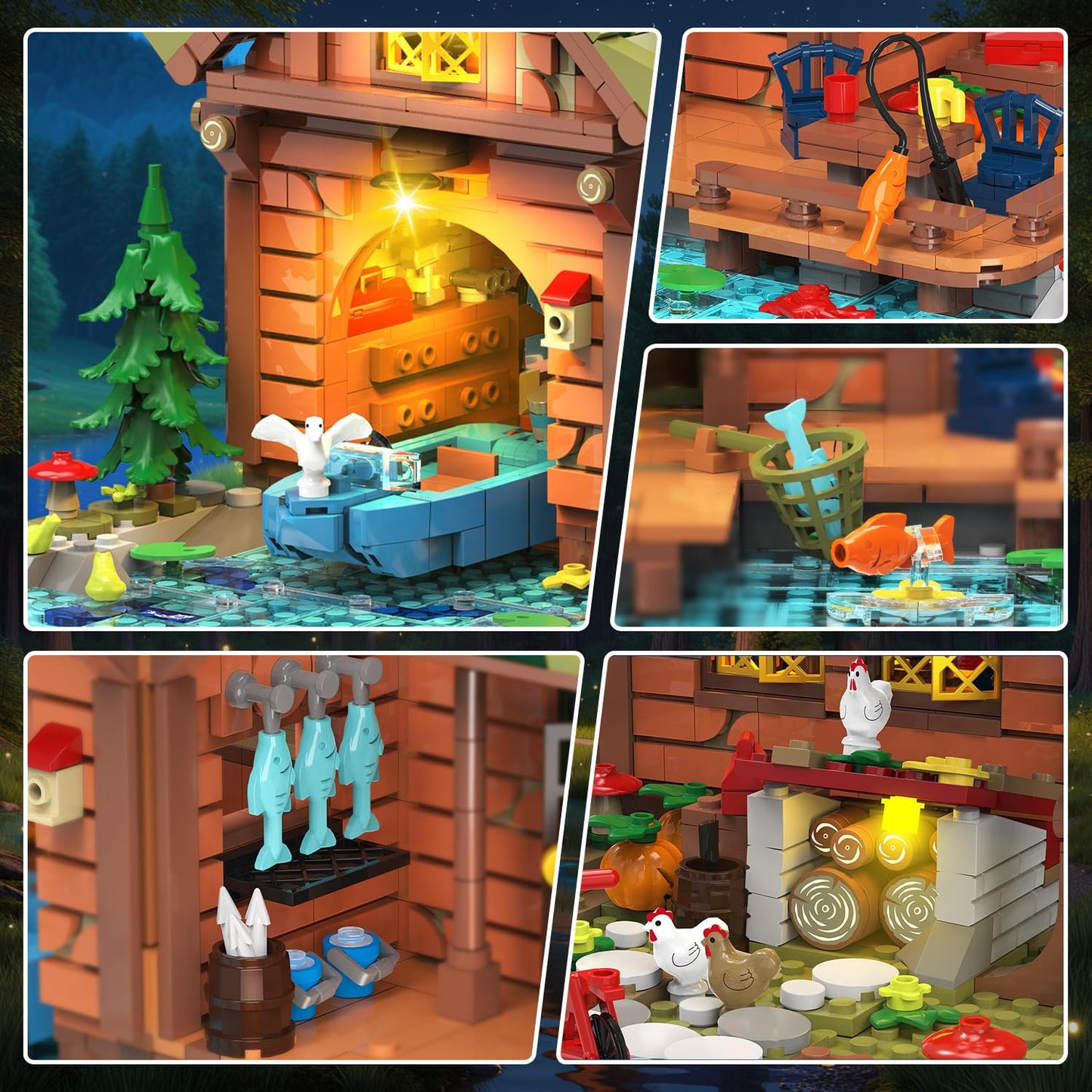 INSOON Overwater Cabin Mini Building Set with Light – 2,423 Pieces, Forest Lake House