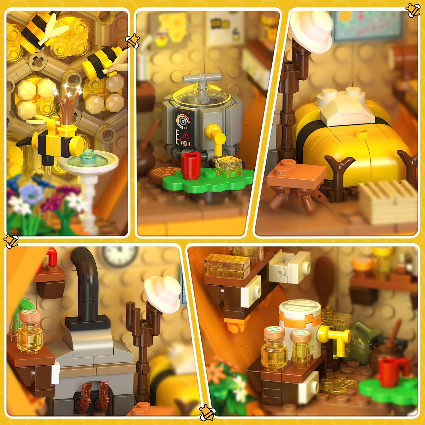 INSOON Farm Bee House Building Set with Lights – 1704-Piece Beehive Model