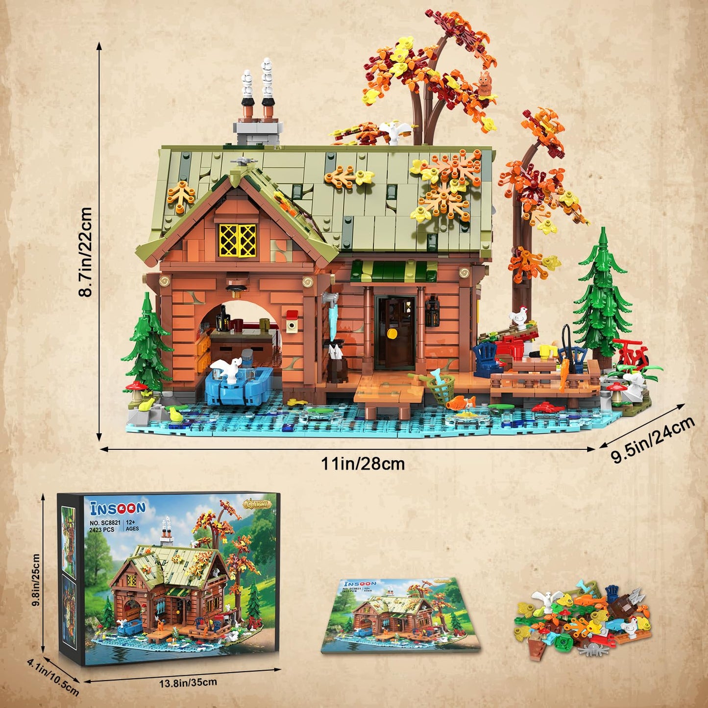 INSOON Overwater Cabin Mini Building Set with Light – 2,423 Pieces, Forest Lake House