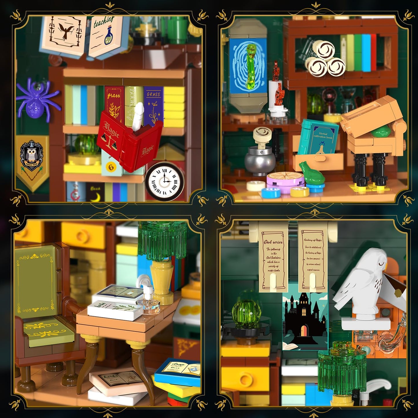 INSOON Magic Owl Station Booknook Building Set with Lights – 1239 PCS DIY Bookend Shelf Decor