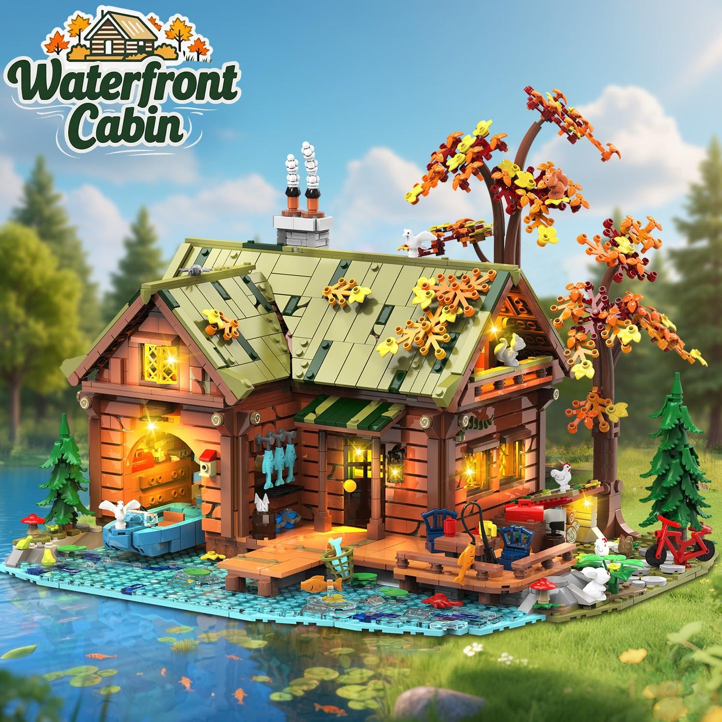 INSOON Overwater Cabin Mini Building Set with Light – 2,423 Pieces, Forest Lake House