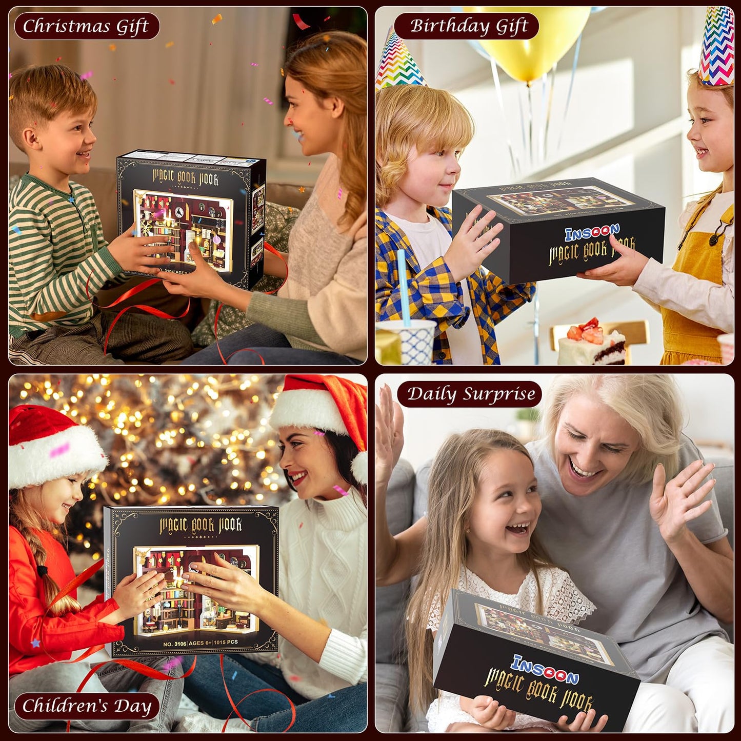 INSOON Magic Booknook Building Set with LED Light — 1015-Piece Miniature Bookend Kit