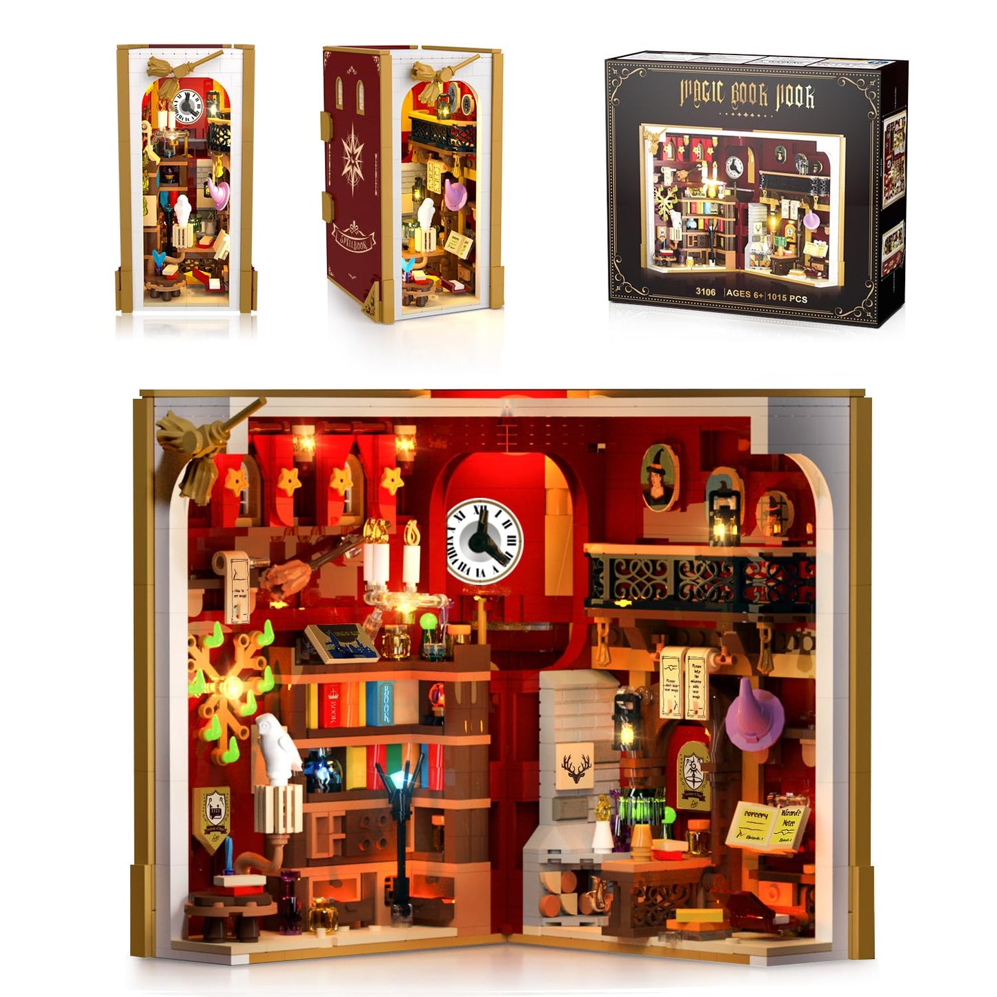INSOON Magic Booknook Building Set with LED Light — 1015-Piece Miniature Bookend Kit