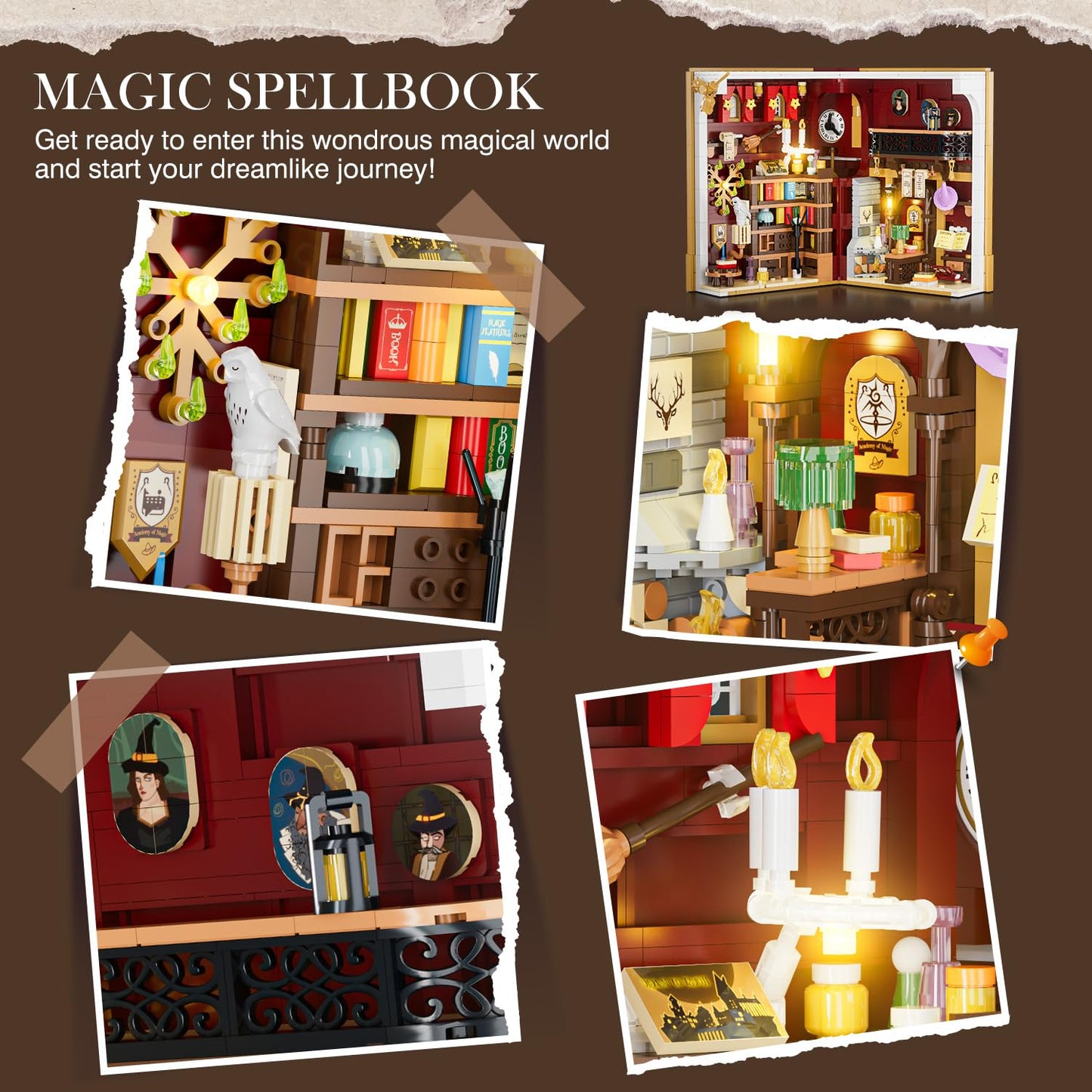 INSOON Magic Booknook Building Set with LED Light — 1015-Piece Miniature Bookend Kit