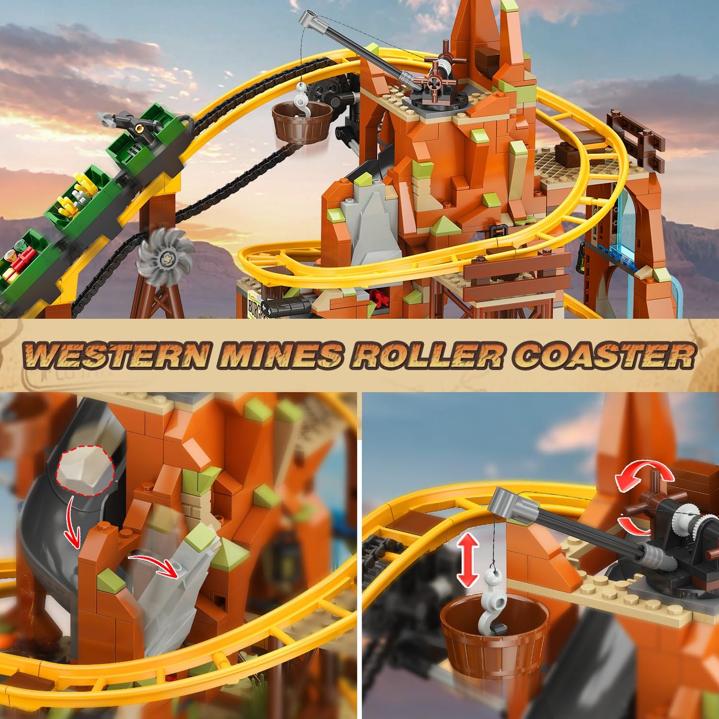 INSOON Western Roller Coaster Building Set — 1270-Piece Mine Train Kit for Adults, Teens & Kids