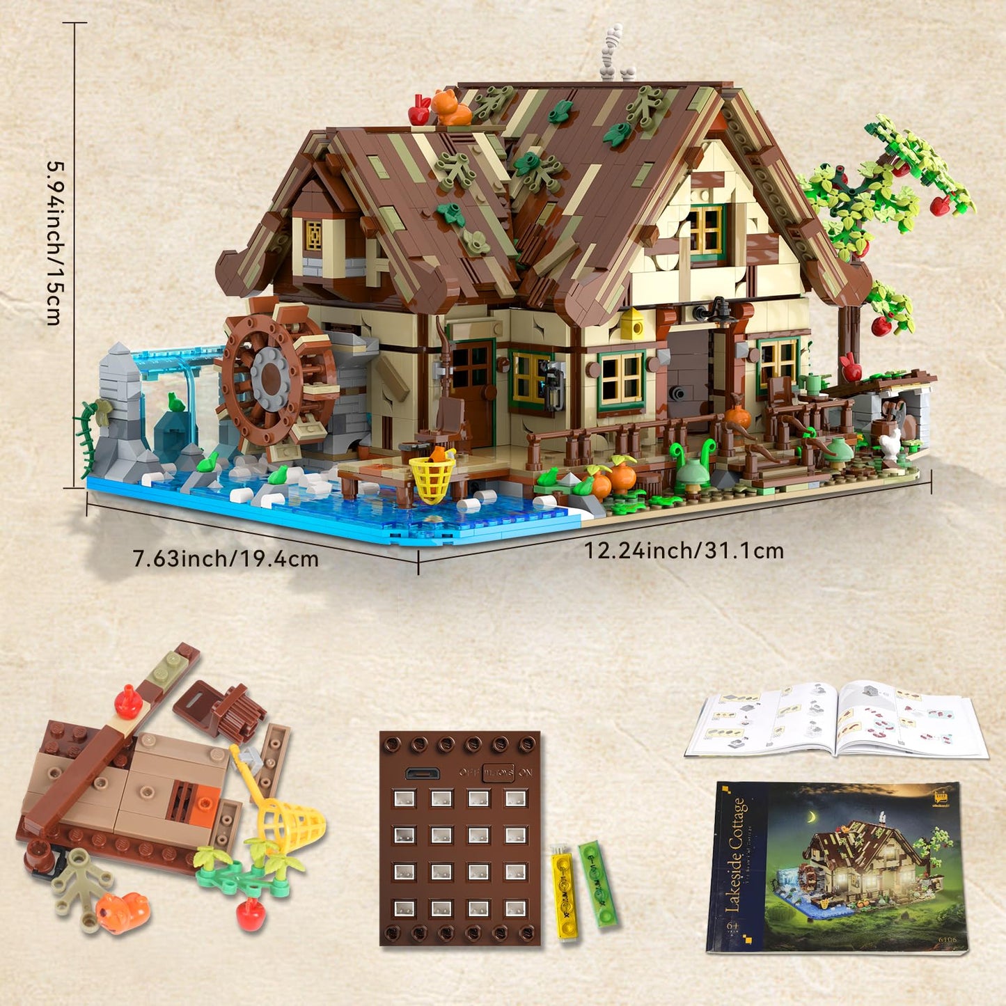 INSOON Wood Cabin Building Set with Light — 2570 PCS Forest House Kit with Waterwheel Pond