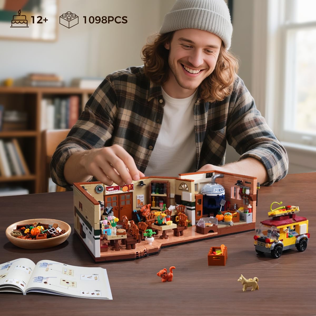 INSOON City Street Pizza Restaurant Building Set with Light - 1098 PCS