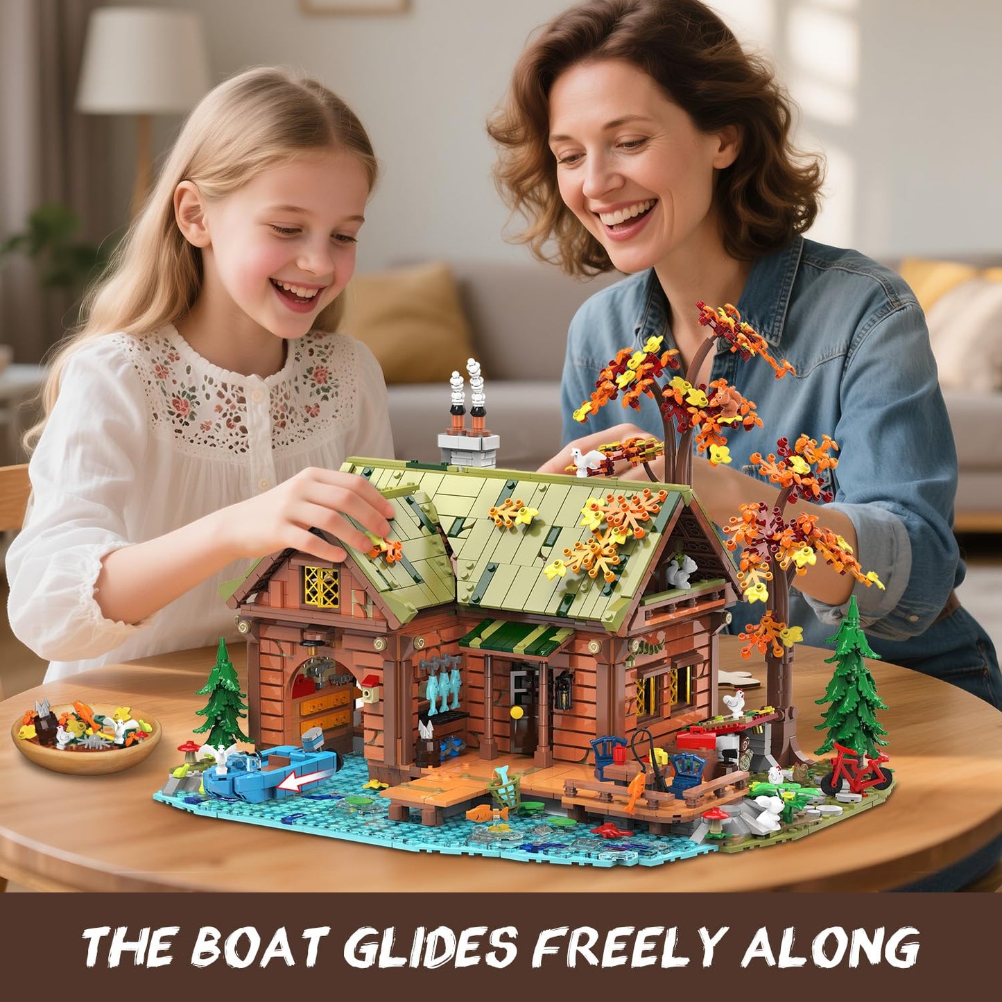 INSOON Overwater Cabin Mini Building Set with Light – 2,423 Pieces, Forest Lake House