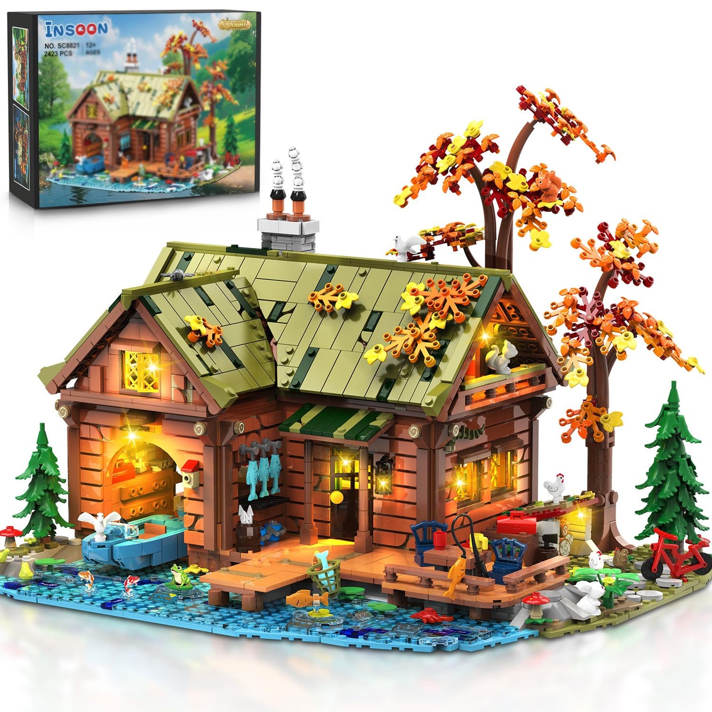 INSOON Overwater Cabin Mini Building Set with Light – 2,423 Pieces, Forest Lake House