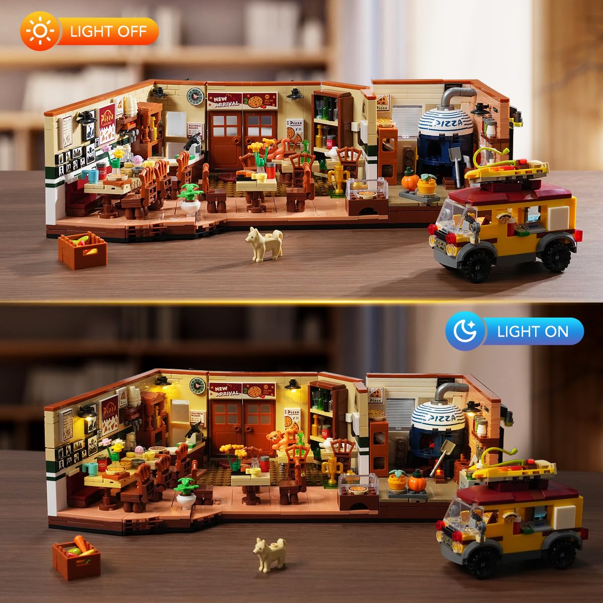 INSOON City Street Pizza Restaurant Building Set with Light - 1098 PCS