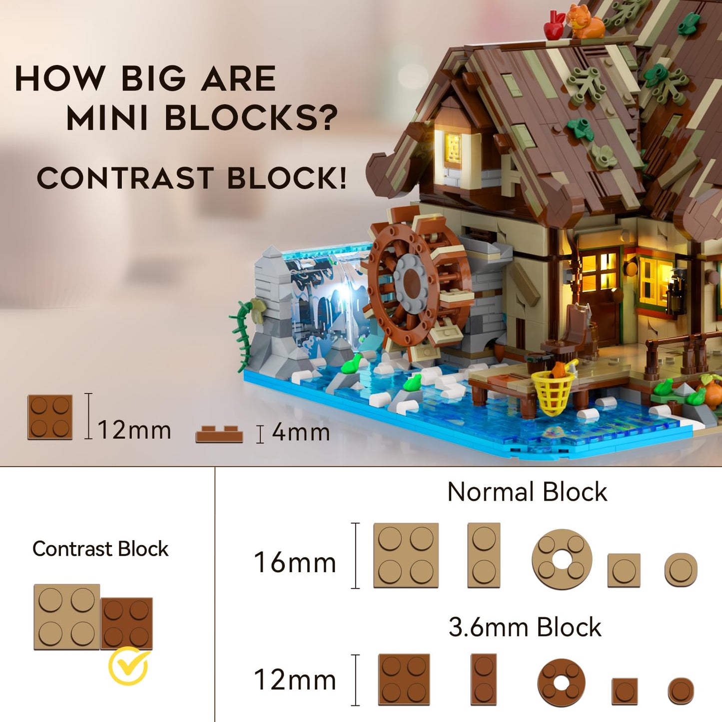 INSOON Wood Cabin Building Set with Light — 2570 PCS Forest House Kit with Waterwheel Pond
