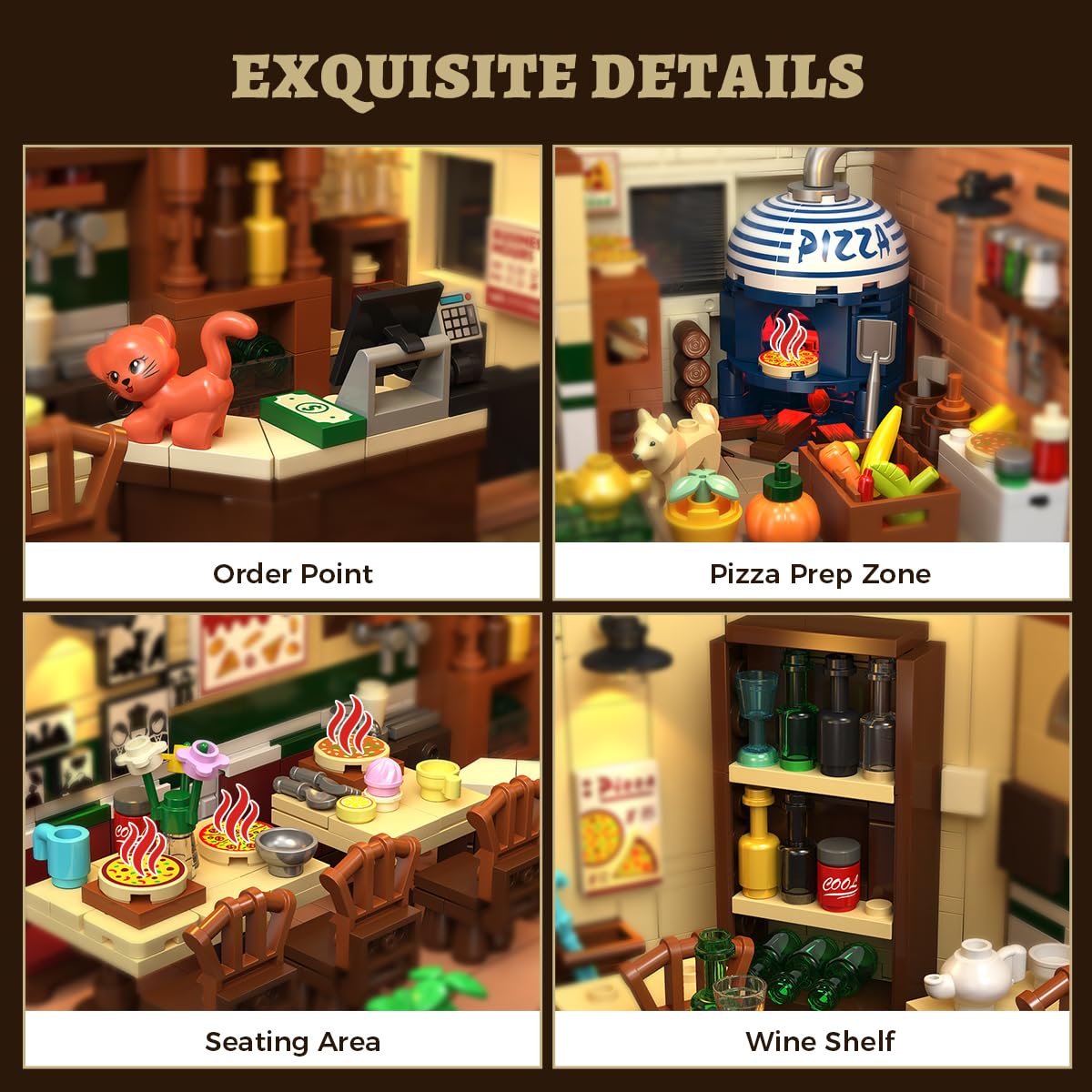 INSOON City Street Pizza Restaurant Building Set with Light - 1098 PCS