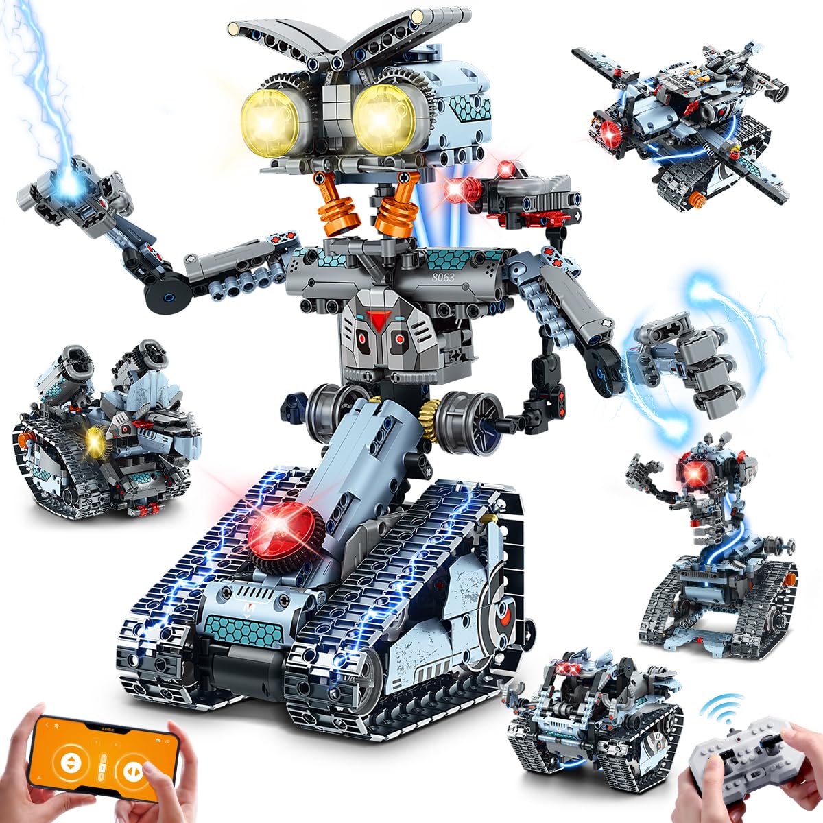 INSOON 5-in-1 Robot Building Toy with Lights – App & Remote, 795 PCS