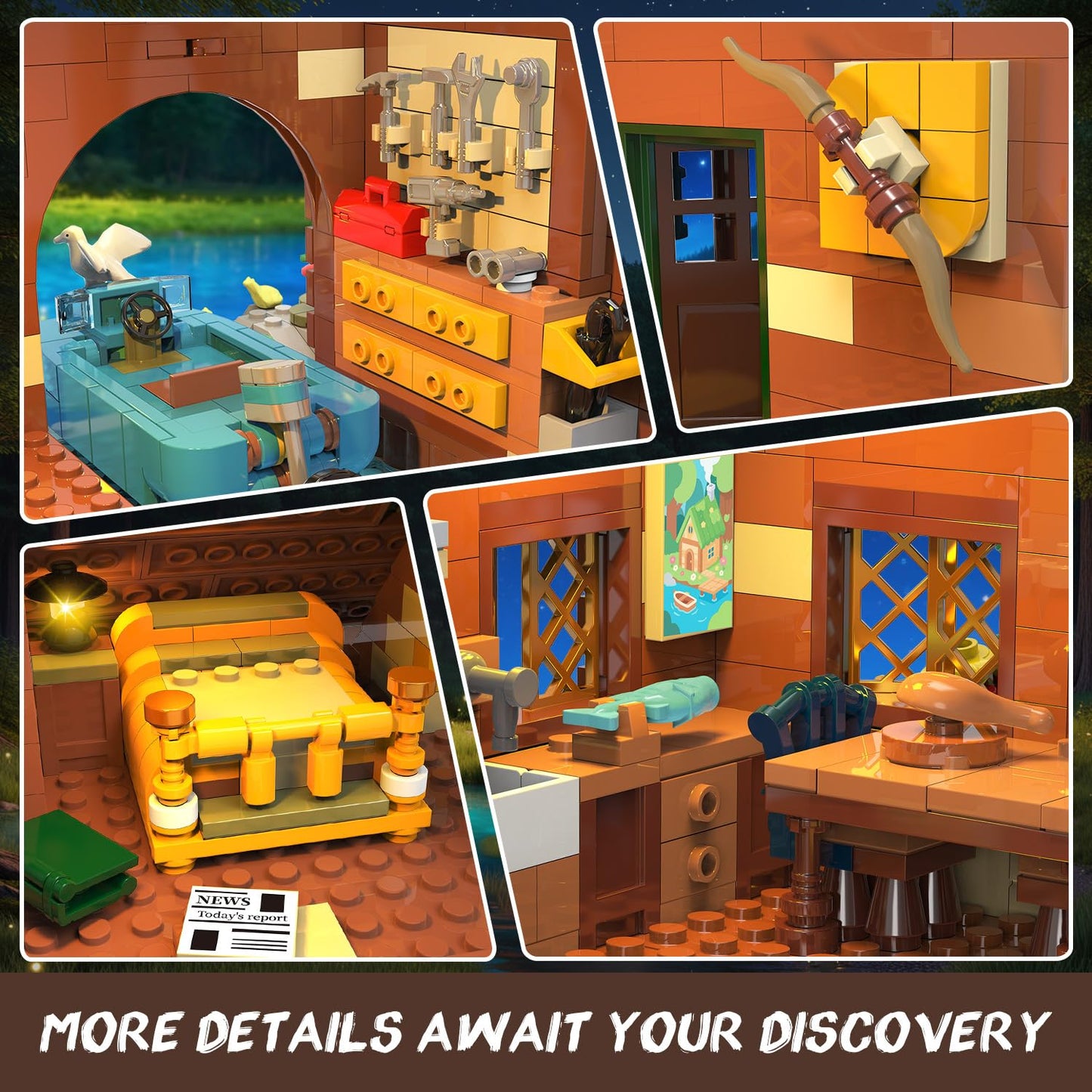 INSOON Overwater Cabin Mini Building Set with Light – 2,423 Pieces, Forest Lake House