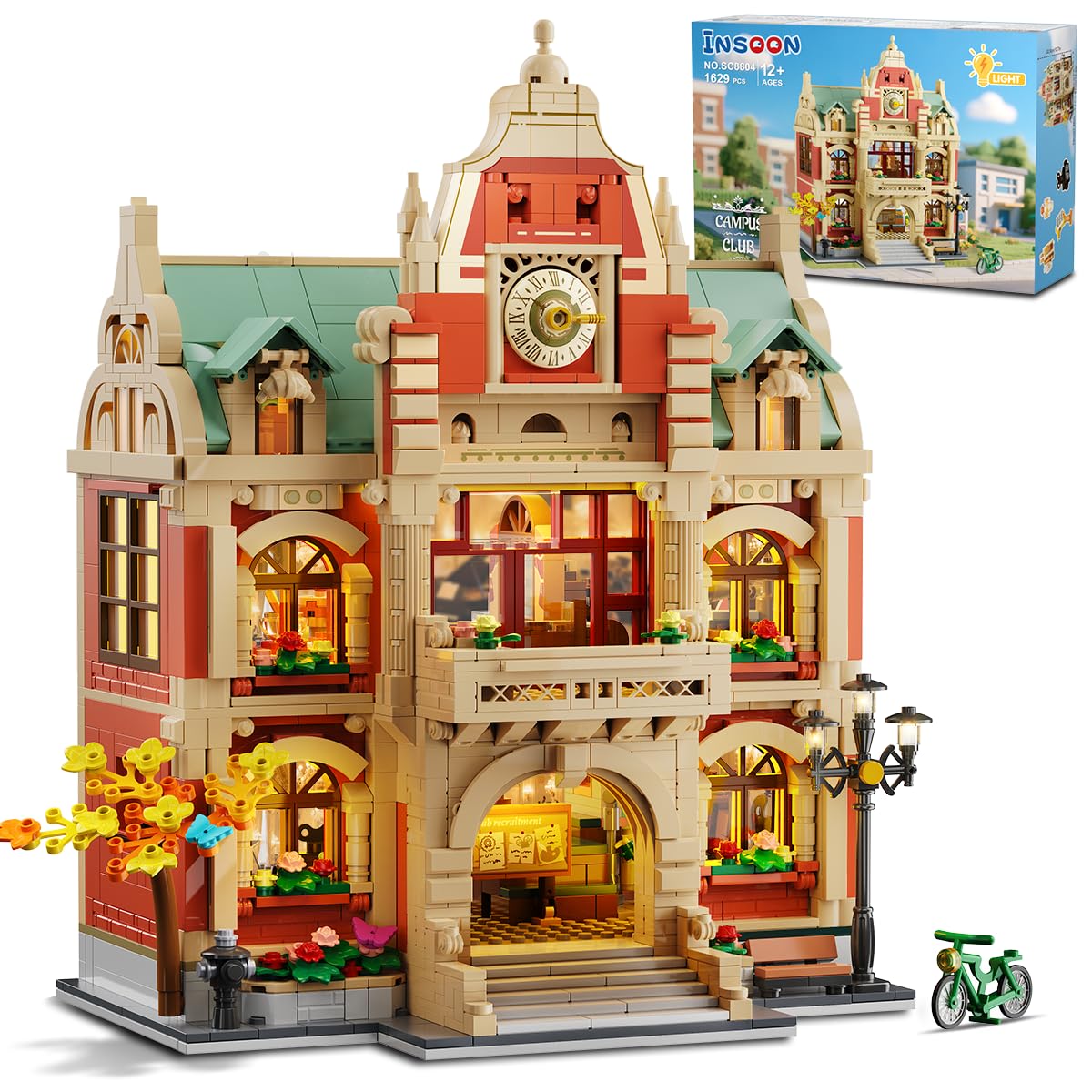 INSOON University Club House Building Set with Light — 1629-Piece City Campus Architecture Model
