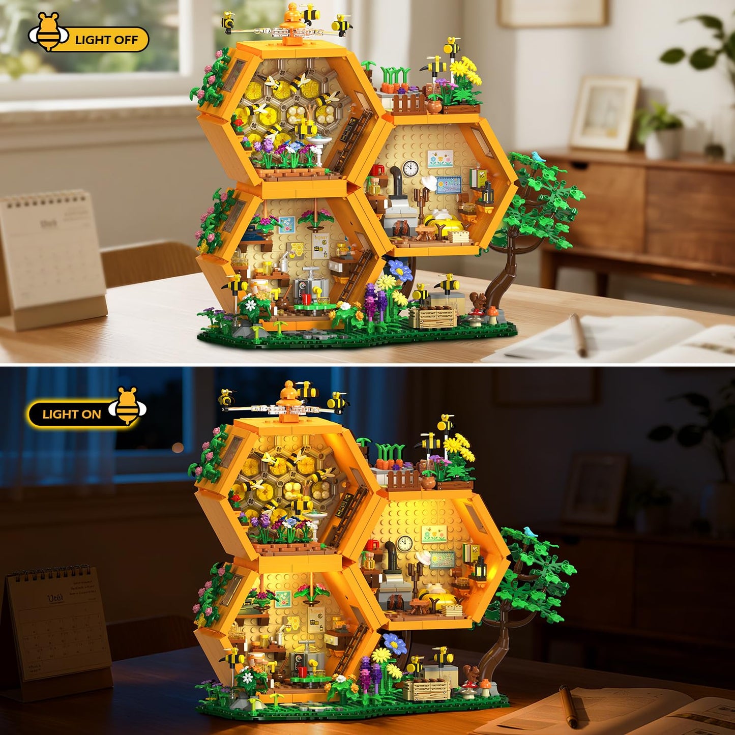 INSOON Farm Bee House Building Set with Lights – 1704-Piece Beehive Model