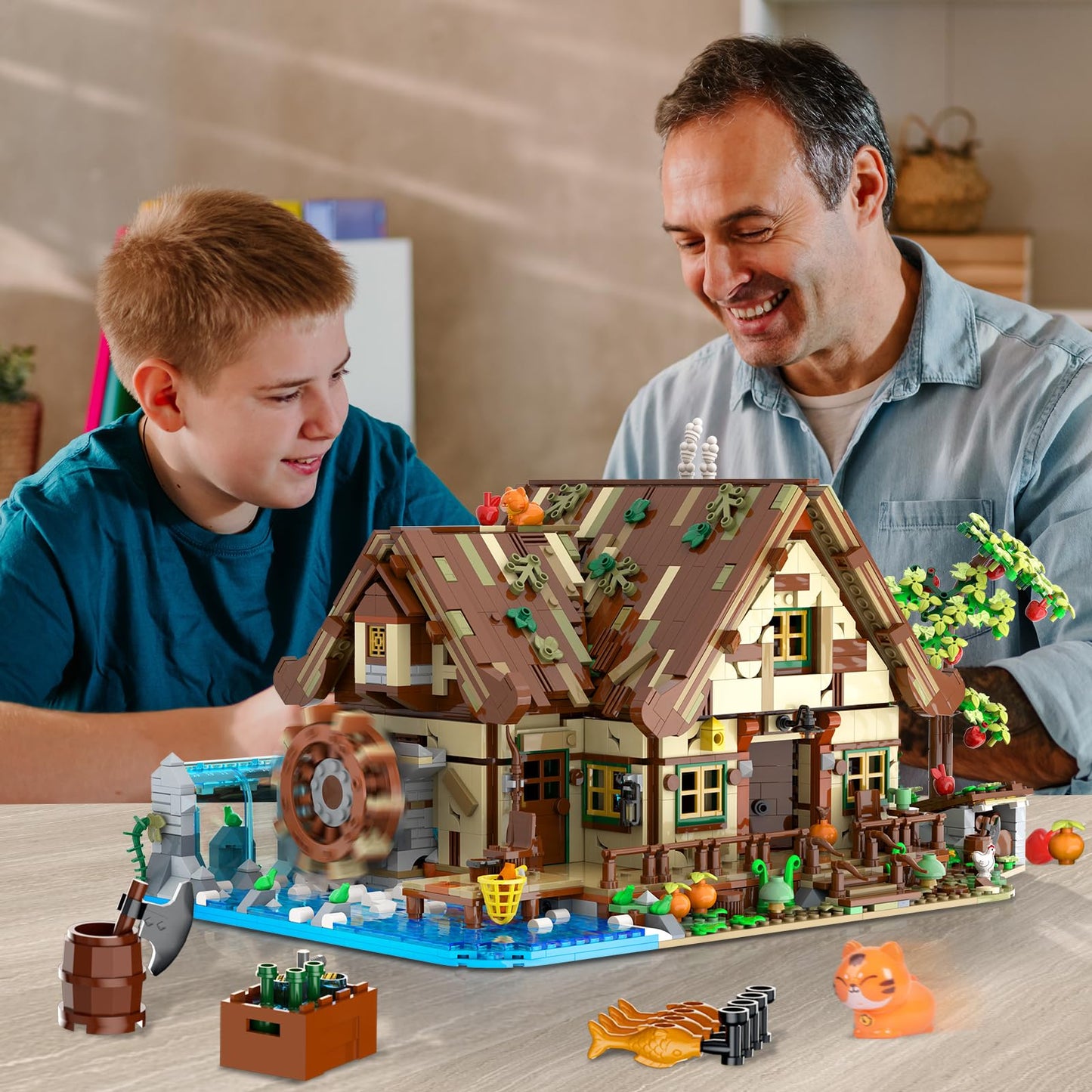 INSOON Wood Cabin Building Set with Light — 2570 PCS Forest House Kit with Waterwheel Pond