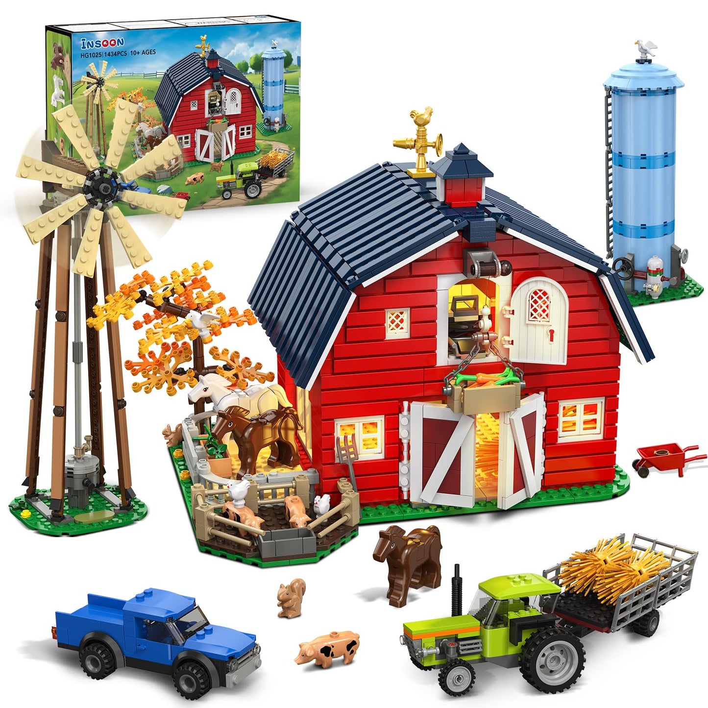 INSOON Western Farm Barn Building Set with Lights — 1419 PCS