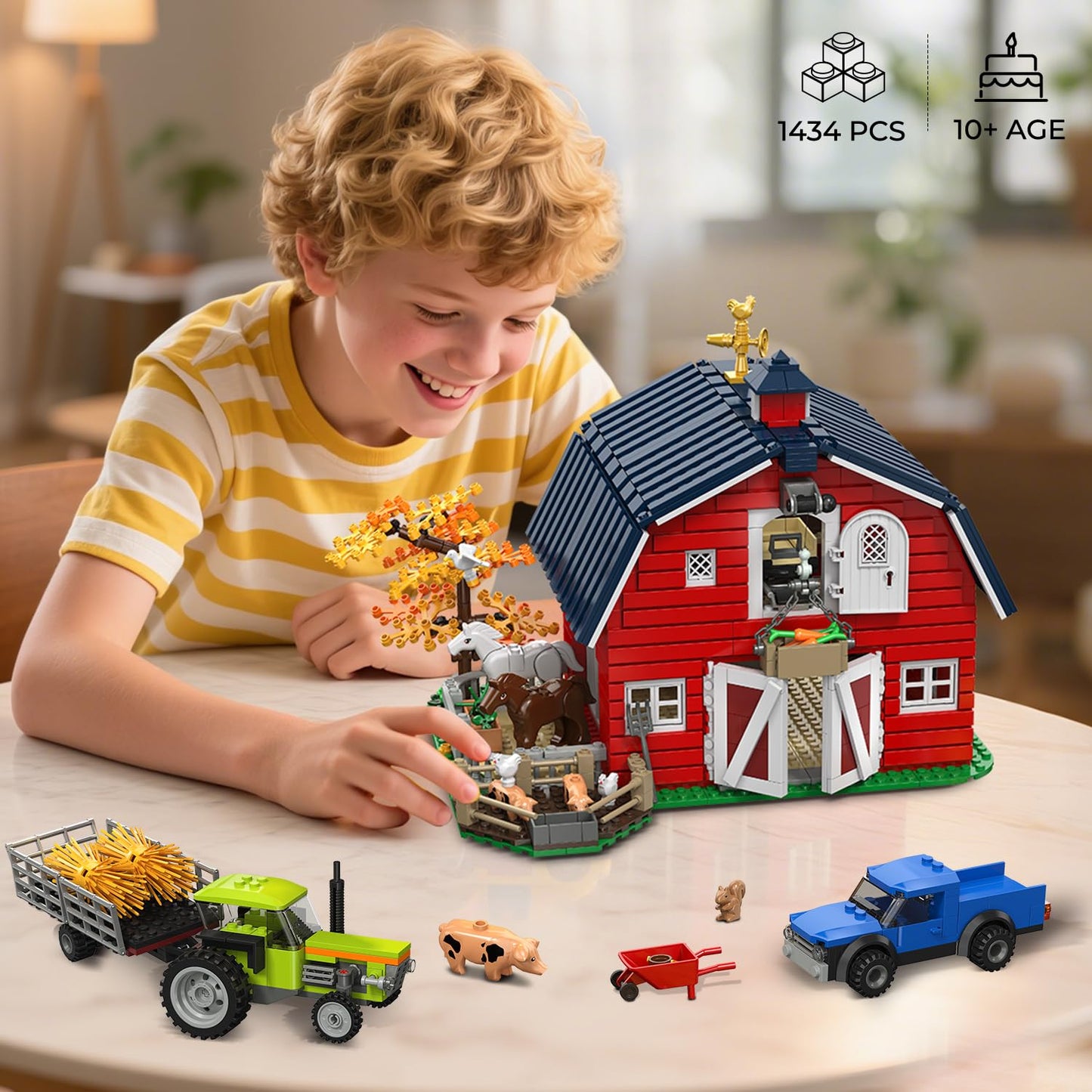 INSOON Western Farm Barn Building Set with Lights — 1419 PCS