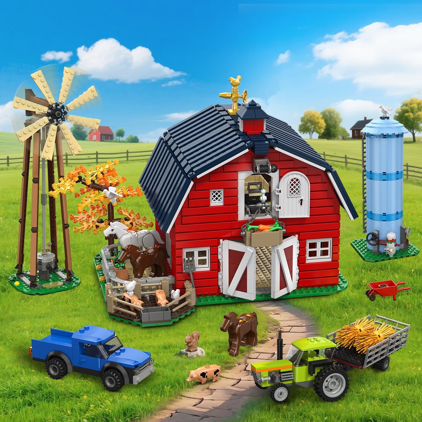 INSOON Western Farm Barn Building Set with Lights — 1419 PCS
