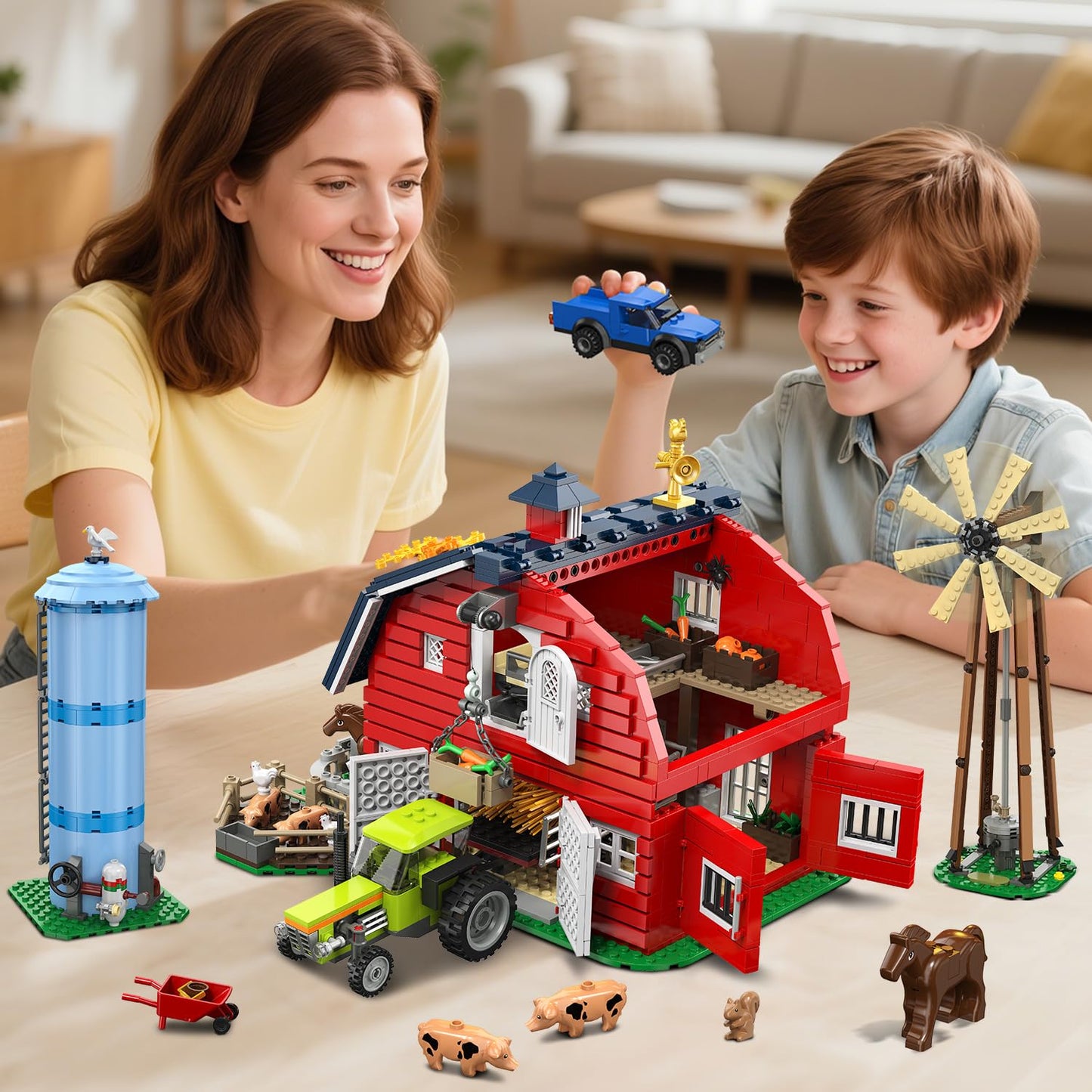 INSOON Western Farm Barn Building Set with Lights — 1419 PCS