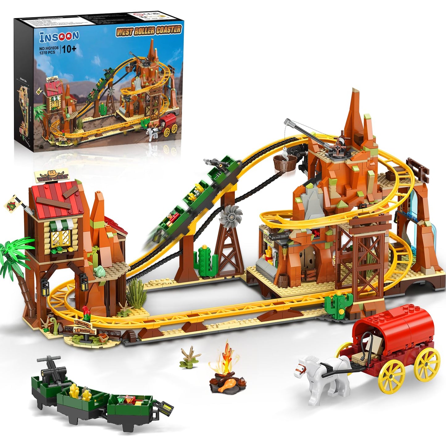 INSOON Western Roller Coaster Building Set — 1270-Piece Mine Train Kit for Adults, Teens & Kids