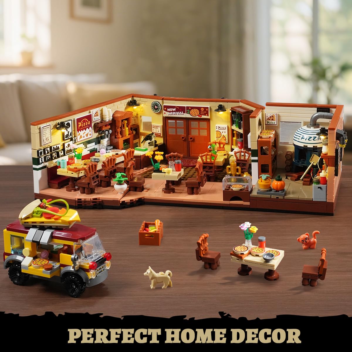 INSOON City Street Pizza Restaurant Building Set with Light - 1098 PCS