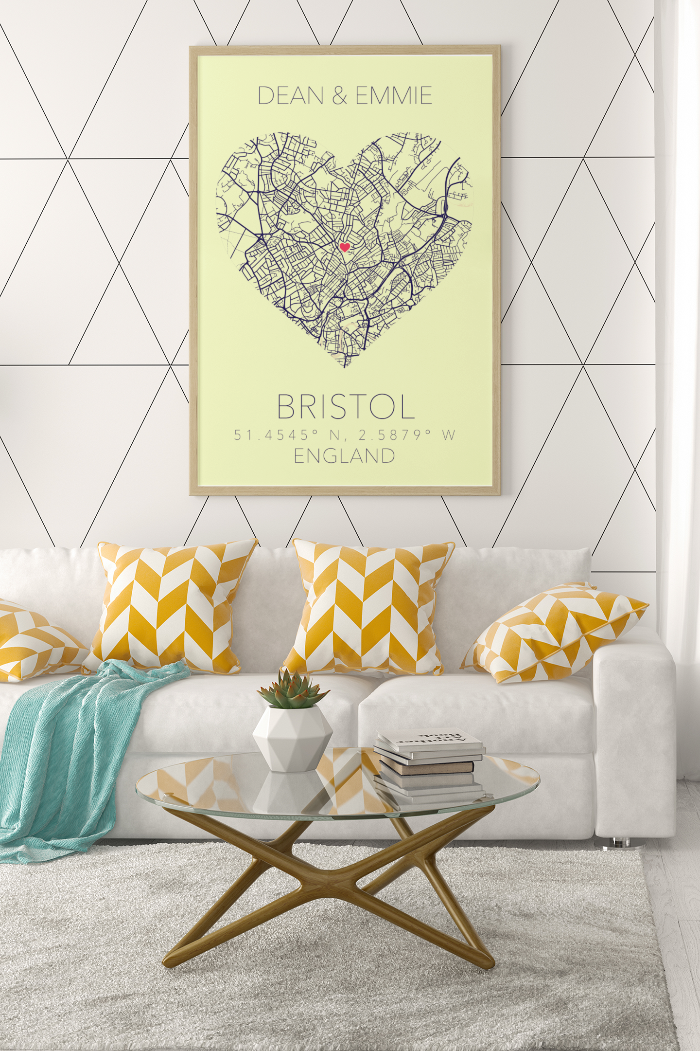 Couples Love Heart Map Any City & Country with Coordinates Personalised Wall Decor Print with 10 New Styles