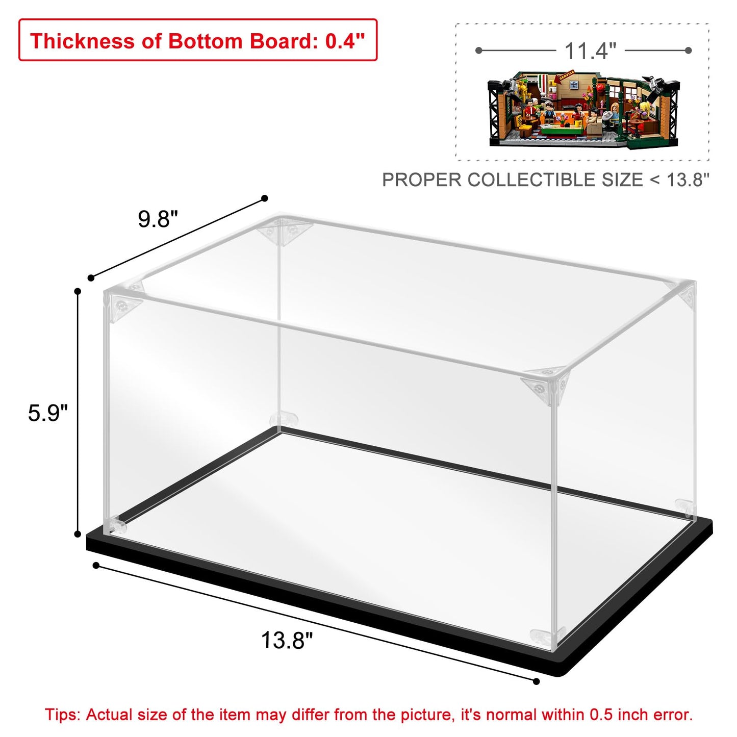 Instnovny Innovny Acrylic Display Case for Collectibles & Lego – Clear Dustproof Case, 13.8x9.8x5.9 in (Black)