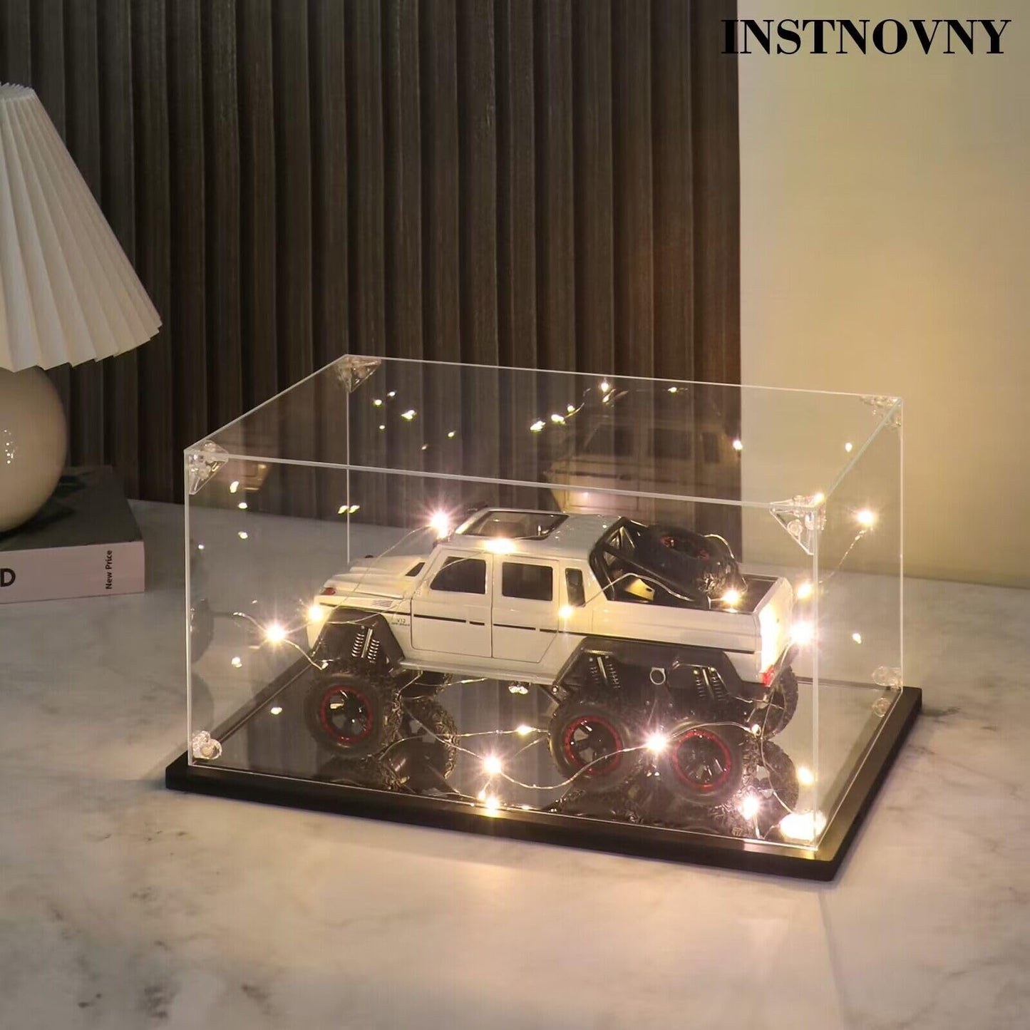 Instnovny Innovny Acrylic Display Case for Collectibles & Lego – Clear Dustproof Case, 13.8x9.8x5.9 in (Black)