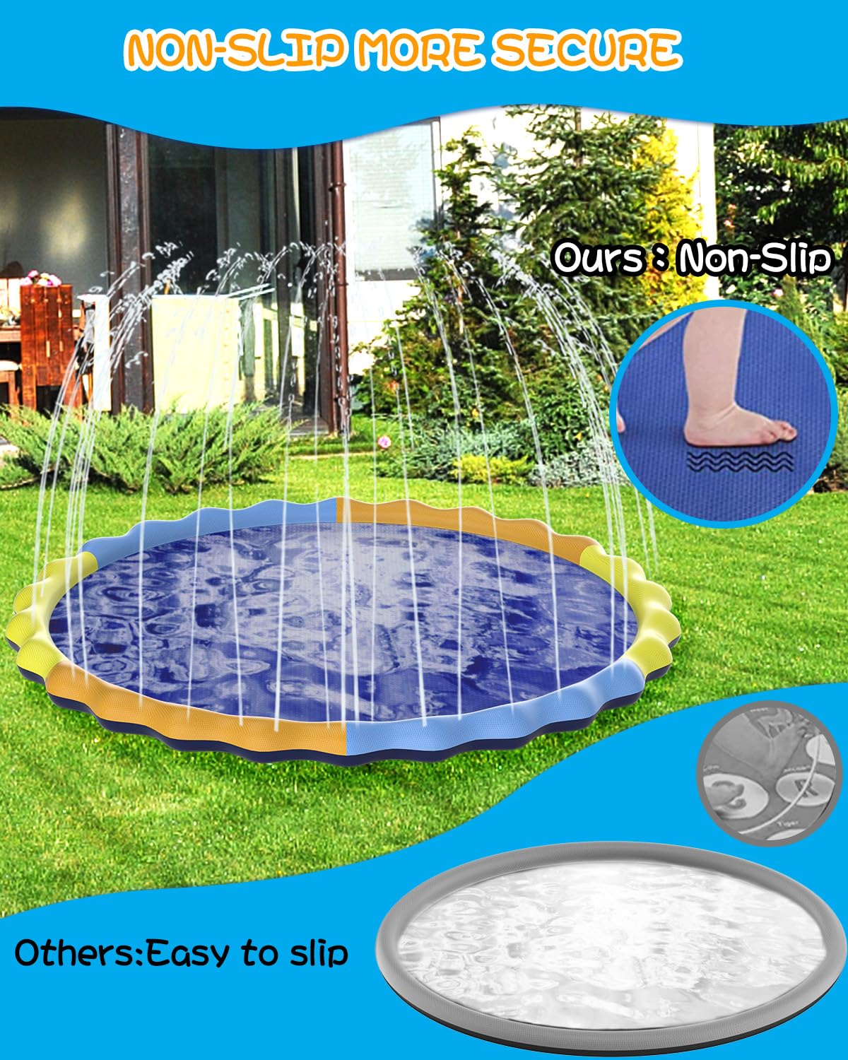 Instraella 124-inch Large Splash Pad for Dogs & Kids – 10.3ft Non-Slip Sprinkler Mat, Foldable Outdoor Water Toy