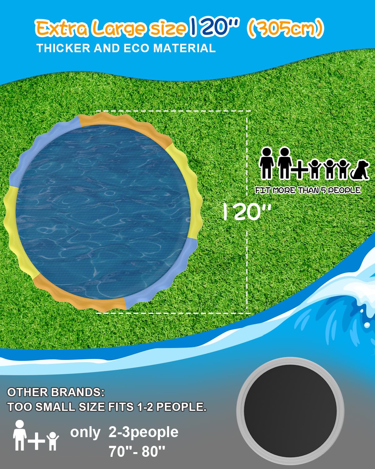 Instraella Splash Pad 120-Inch – Large Non-Slip Outdoor Water Play for Dogs & Kids
