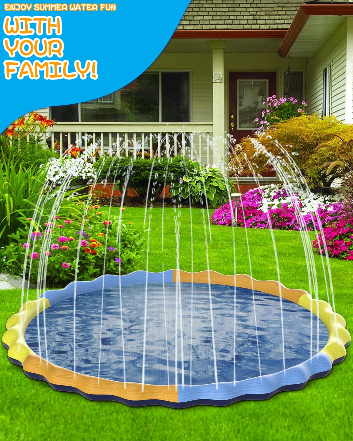 Instraella Splash Pad 120-Inch – Large Non-Slip Outdoor Water Play for Dogs & Kids