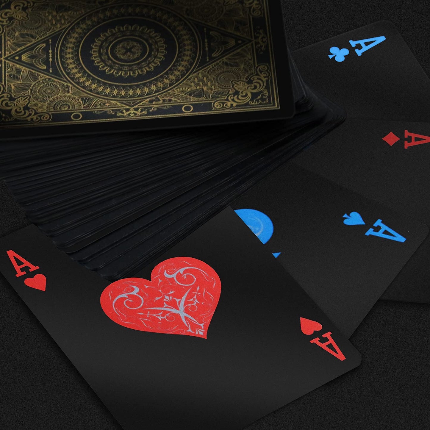 INTEGEAR 2 Decks Waterproof Plastic Playing Cards | Premium Black Poker Cards