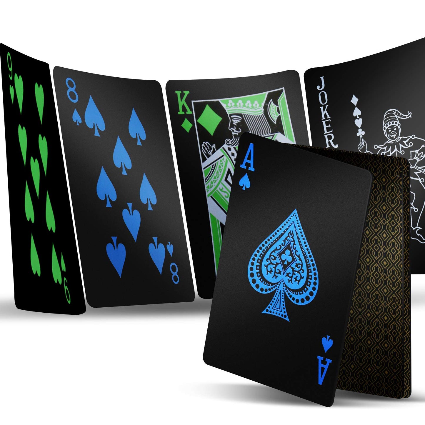 INTEGEAR Plastic Playing Cards – Premium Waterproof Black Poker Deck (54 Cards + Box)