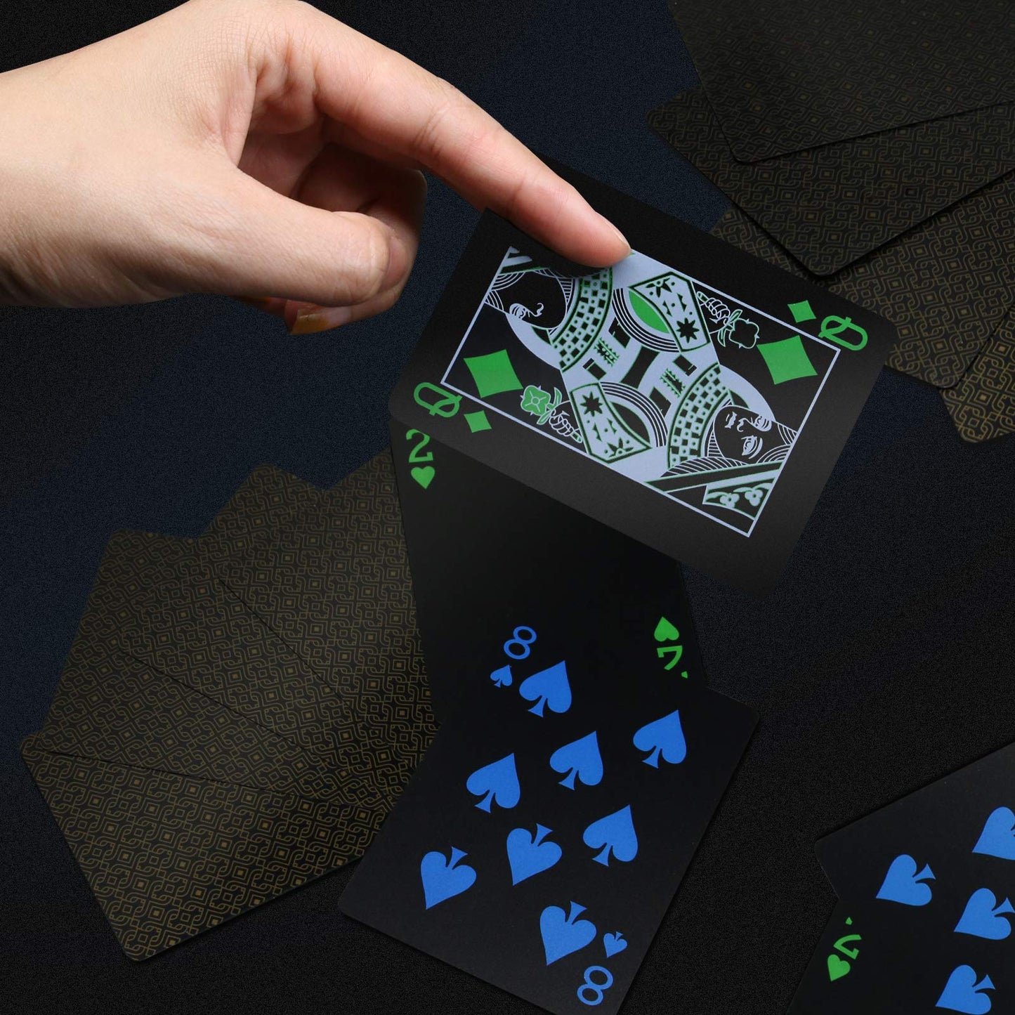 INTEGEAR Plastic Playing Cards – Premium Waterproof Black Poker Deck (54 Cards + Box)