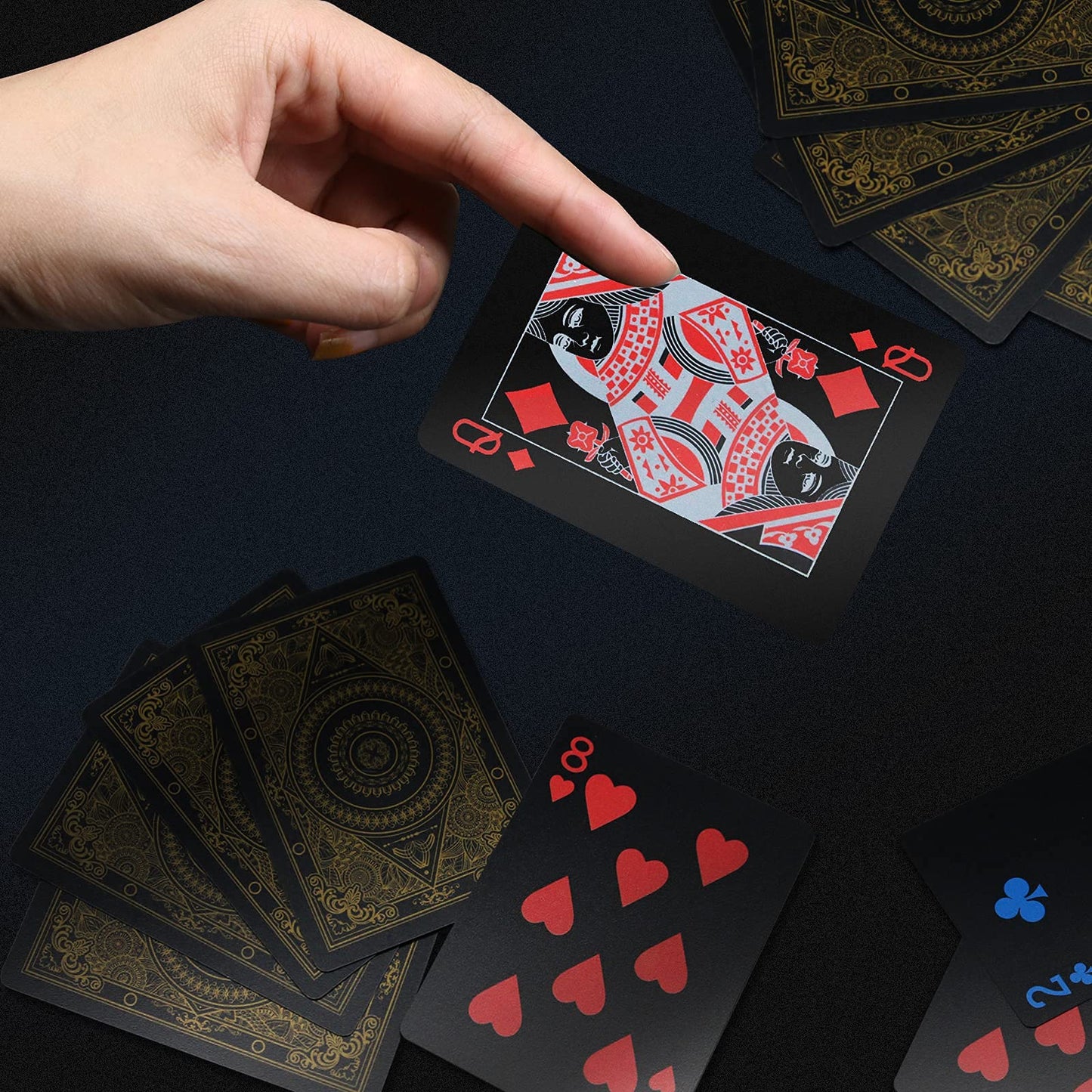 INTEGEAR 2 Decks Waterproof Plastic Playing Cards | Premium Black Poker Cards