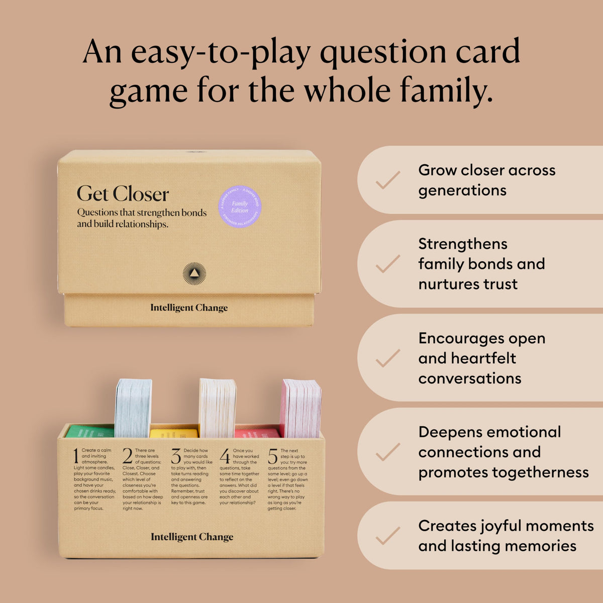 Intelligent Change Get Closer: Family Bonding Question Card Game – 100 Cards for Meaningful Conversations
