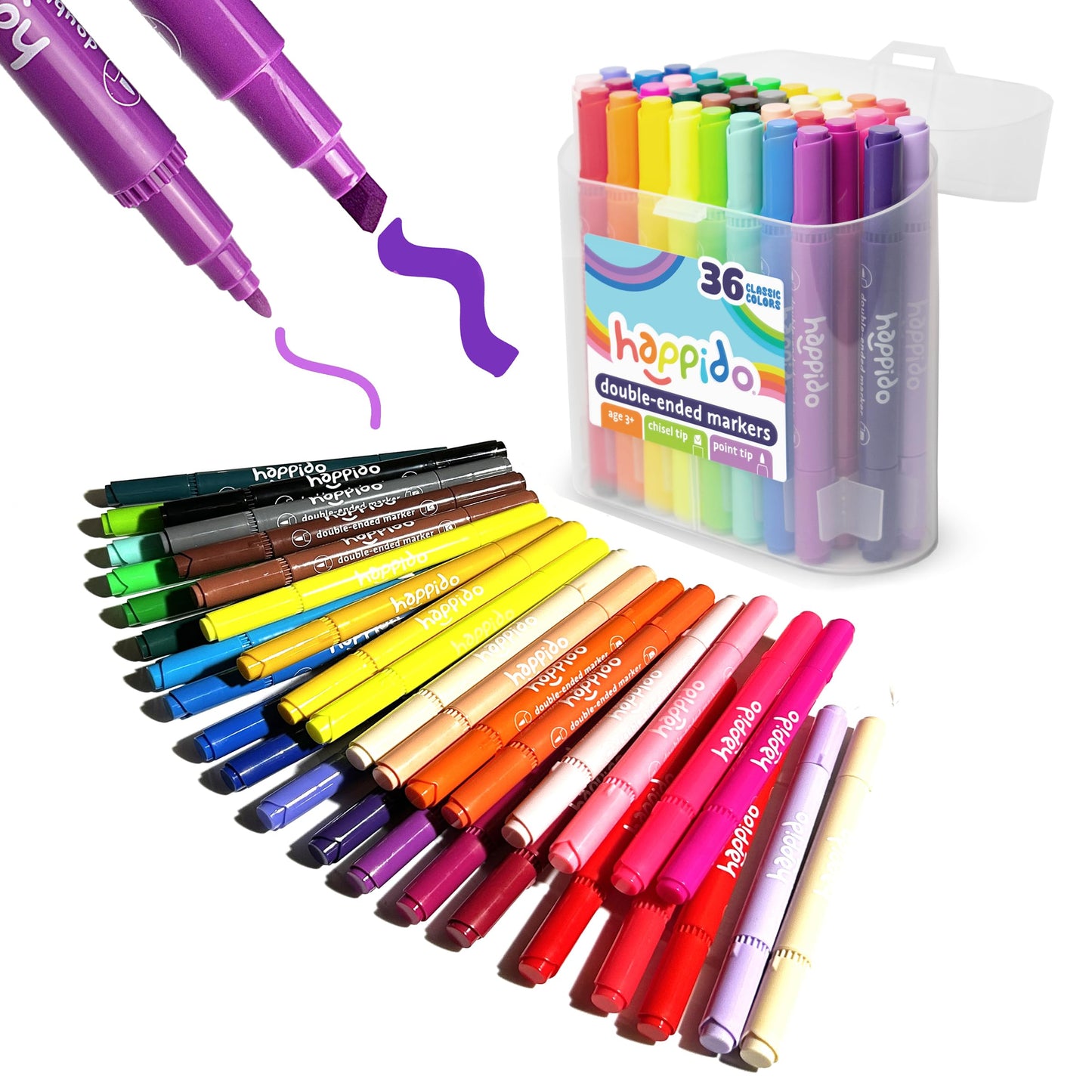 International Arrivals Happido 36-Count Double-Sided Markers – Non-Toxic, Reusable Carry Case