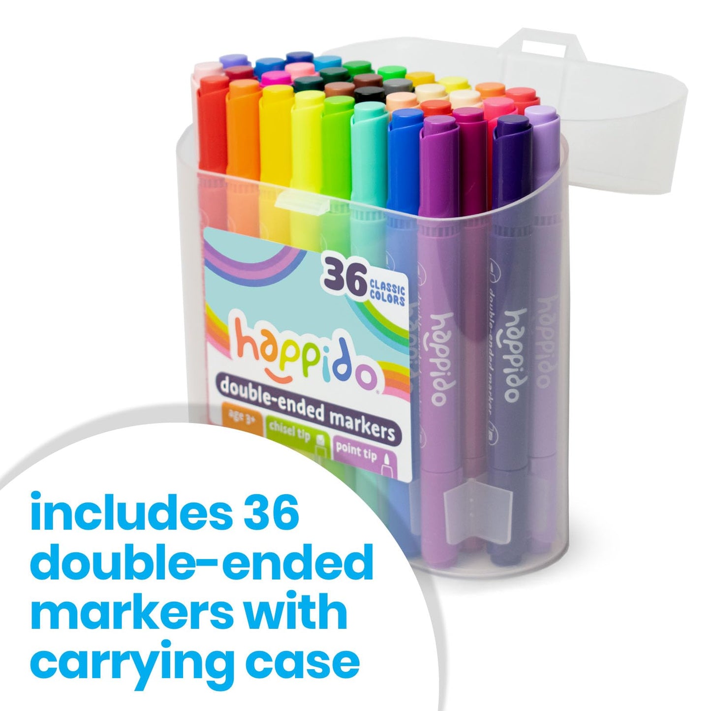 International Arrivals Happido 36-Count Double-Sided Markers – Non-Toxic, Reusable Carry Case