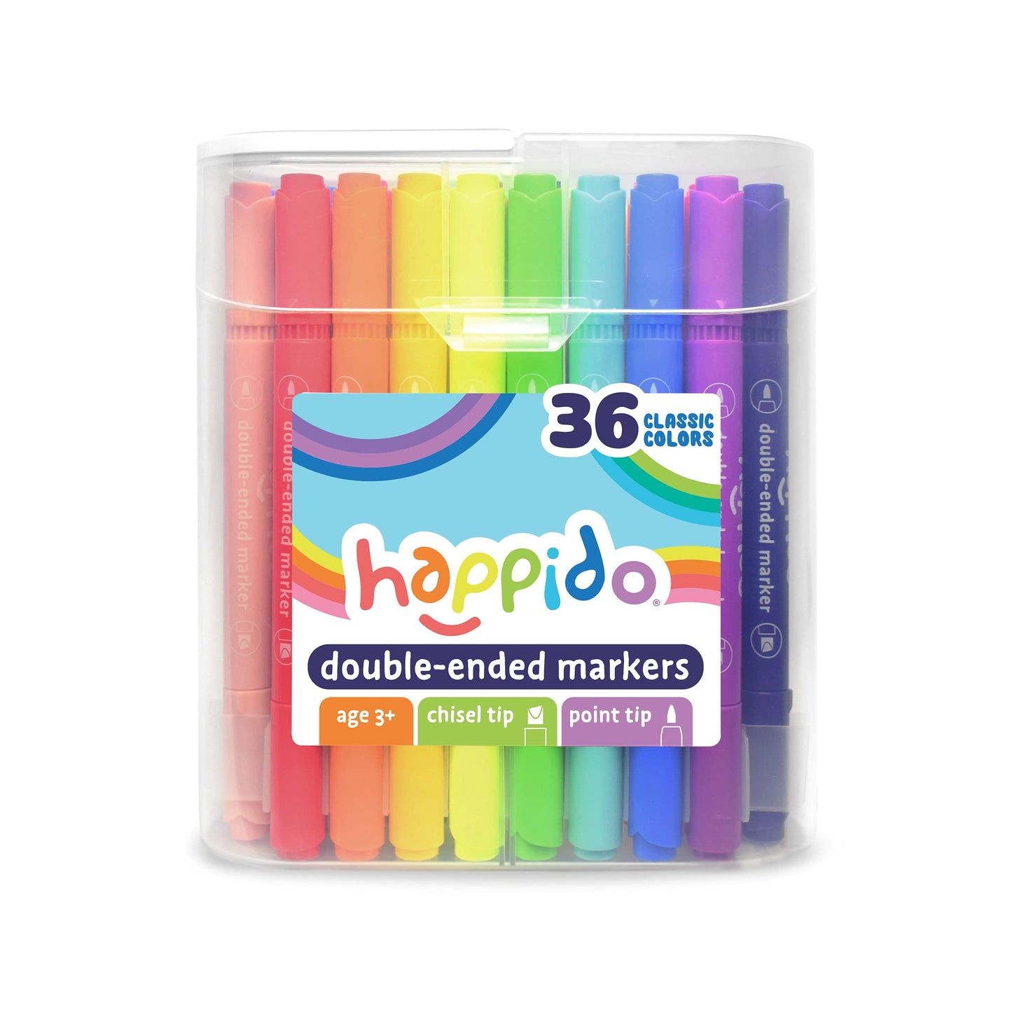International Arrivals Happido 36-Count Double-Sided Markers – Non-Toxic, Reusable Carry Case