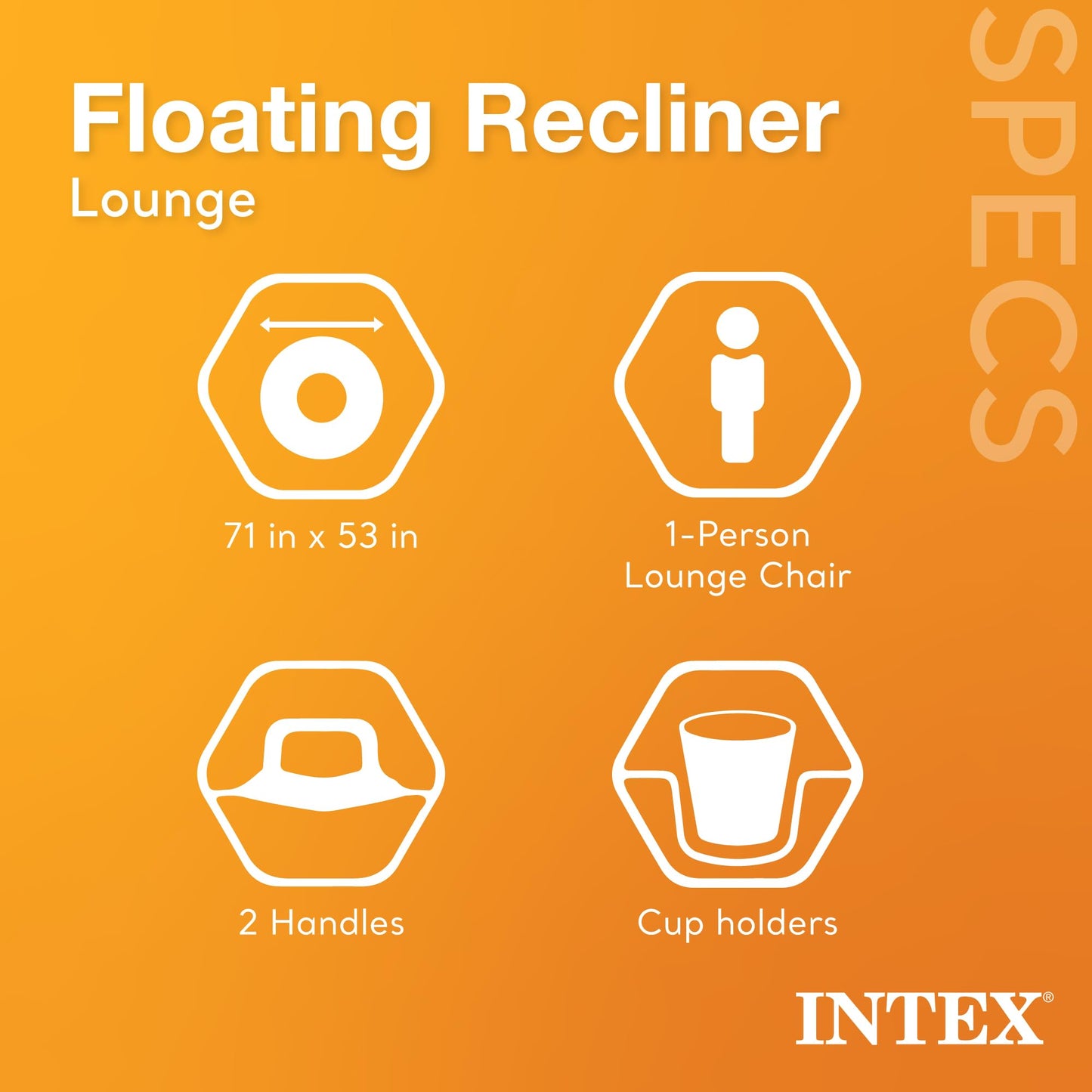 Intex Durable 18-Gauge Vinyl Pool Float Recliner Lounges — 2 Pack with Cup Holders
