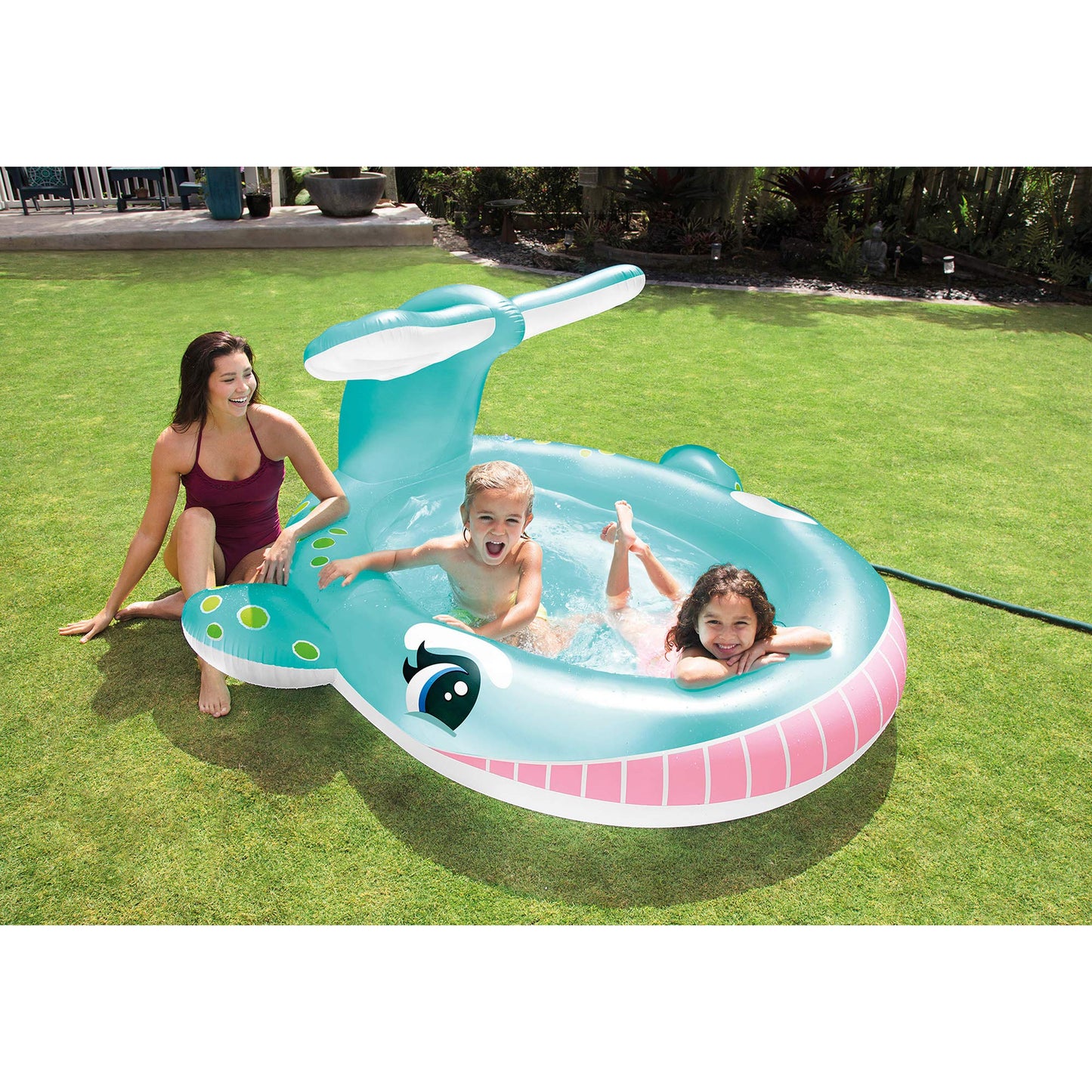 Intex 57440EP Inflatable Whale Spray Pool – 79x77x36 in, Kiddie Sprayer