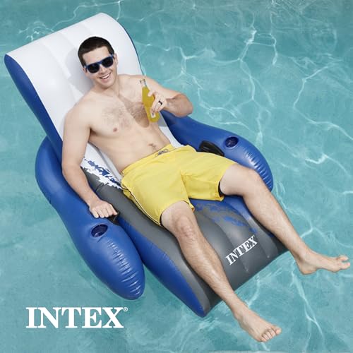 Intex Inflatable Lounge Pool Recliner Lounger with Cup Holders | 220 lb Capacity