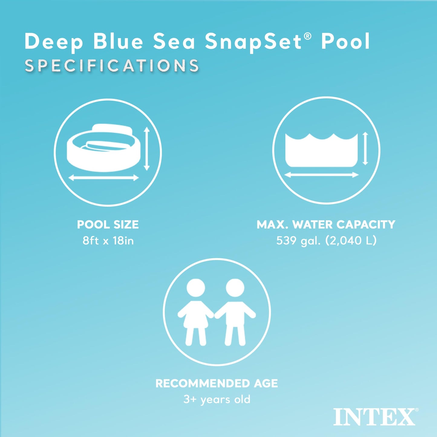 Intex Deep Sea Blue 8ft x 18in SnapSet Pool – Instant Round Kiddie Pool (Ages 3+)