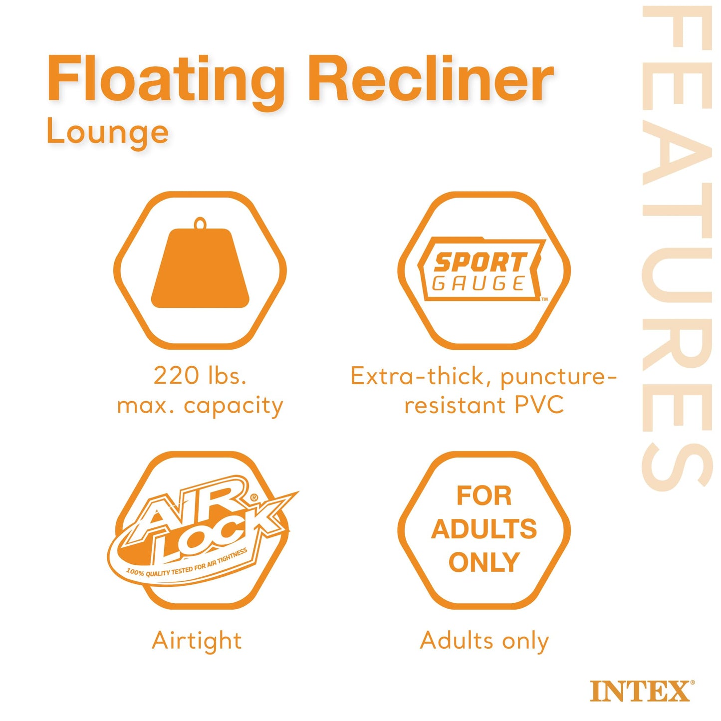 Intex Inflatable Lounge Pool Recliner Lounger with Cup Holders | 220 lb Capacity